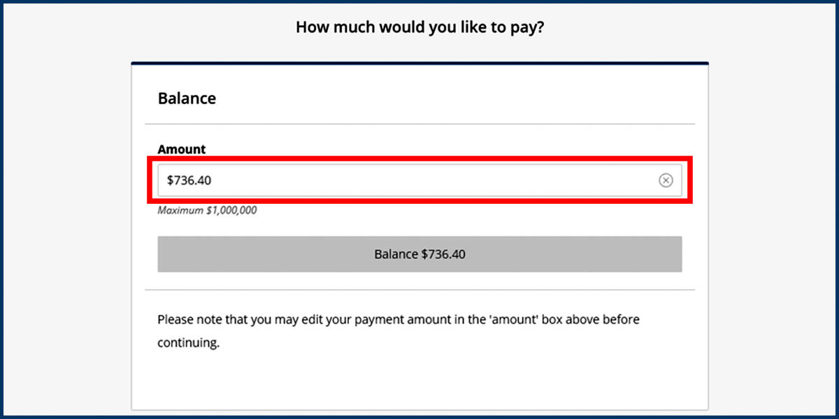 Screenshot of the CashNet Make a Payment page with Pay Amount option