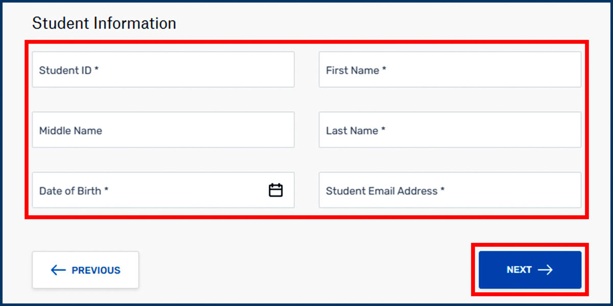 Screenshot of the Flywire Student Information page