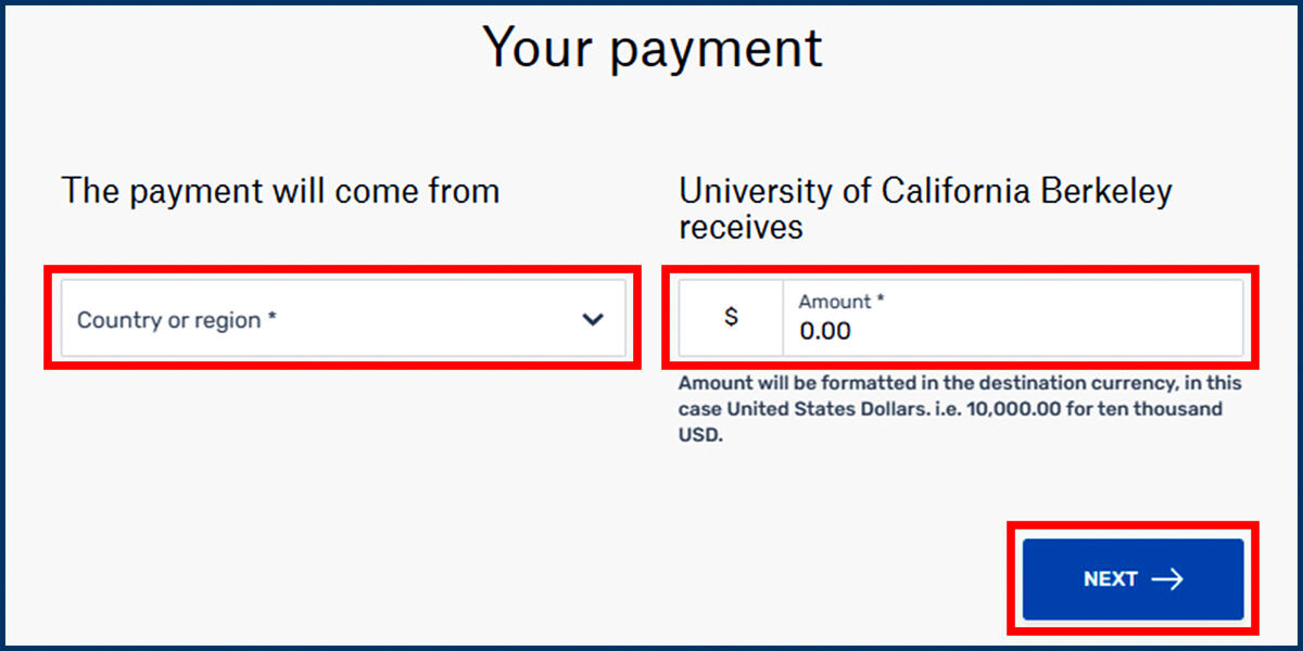 Screenshot of the Flywire Your Payment page
